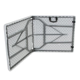 Onderzijde met klapmechanisme en draaggreep van de Klaptafel EASY UP MULTI II in wit van hjh OFFICE