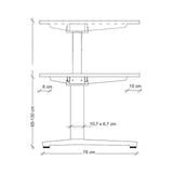 Maßzeichnung des höhenverstellbaren Schreibtischs XBHM 19 WC mit einer Höhe von 65-130 cm von hjh OFFICE PRO