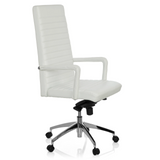 Witte Professionele directiestoel LENGA met horizontale stiknaden en vijfsterrenvoet met rolletjes van hjh OFFICE – 360-gradenweergave (schuin vooraanzicht 60°)