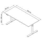 Technische tekening van het bureau XDSM 19 G van 180 × 80 cm van hjh OFFICE PRO
