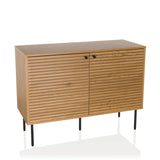 Dressoir LINNO S in eiken met geribbelde fronten en zwarte metalen poten van hjh LIVING – 360-gradenweergave (vooraanzicht 15°)