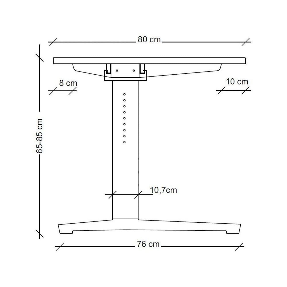 Maßzeichnung des höhenverstellbaren Schreibtischs XTRA XB 12 WW mit einer Breite von 80 cm von hjh OFFICE PRO