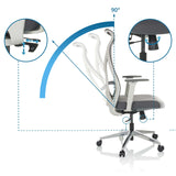 Verstelmechanismen en 90 graden kanteling van de rugleuning van de Professionele bureaustoel AZURRO WHITE van hjh OFFICE