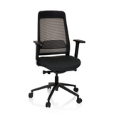Zwarte Professionele bureaustoel CHIARO T1 BLACK met netrugleuning en vijfpoot met wielen van hjh OFFICE – 360-gradenweergave (vooraanzicht 20°)