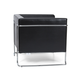 Zwarte gestoffeerde fauteuil CURACAO met verchroomd buizenframe van hjh OFFICE – 360-gradenweergave (zijaanzicht 100°)