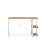 Bureau Easy Up2 in wit en eiken met geïntegreerd rek en X-steun van hjh LIVING – 360-gradenweergave (vooraanzicht 0°)
