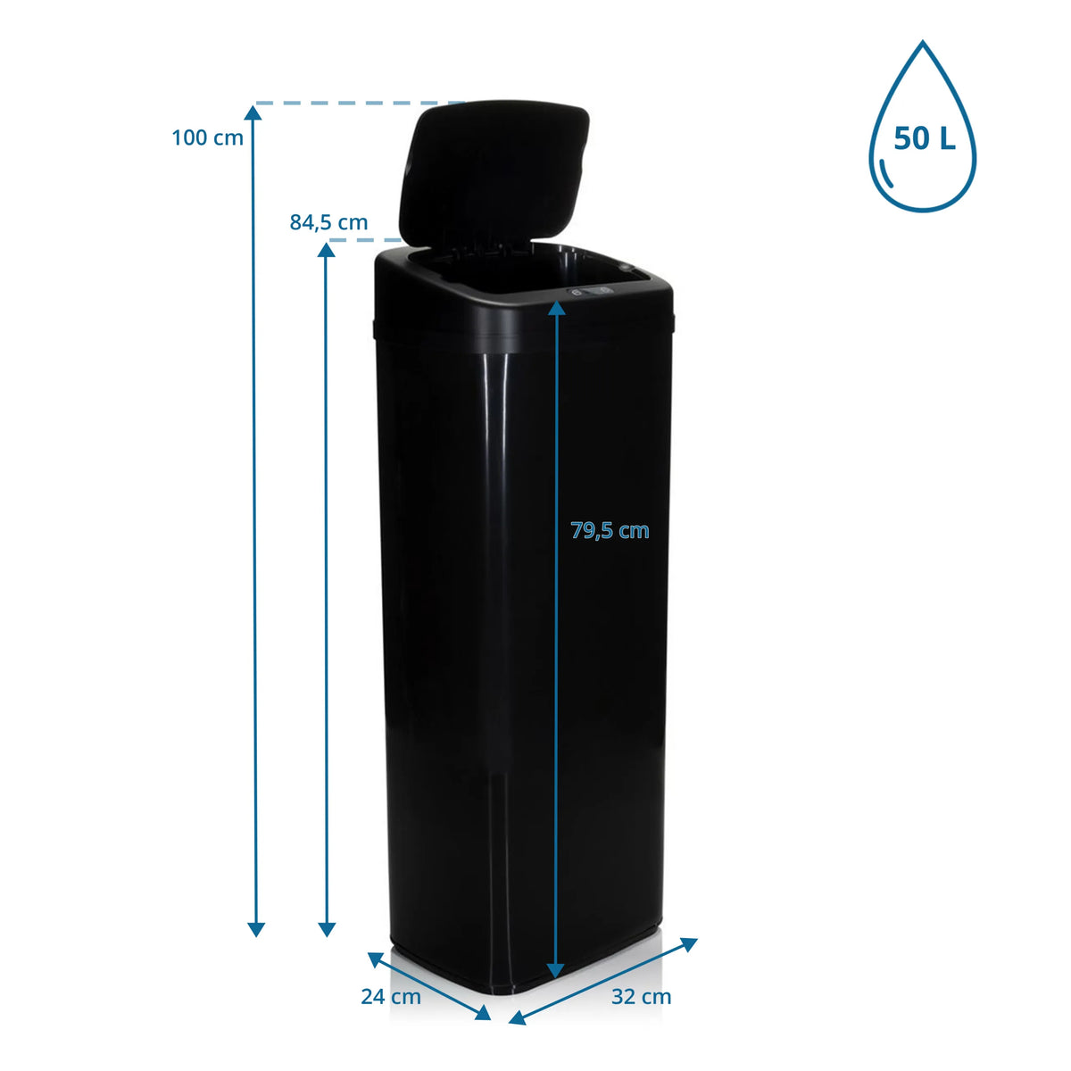 Maattekening van de CLEAN V Sensorbak met 50 l inhoud en 79,5 cm hoogte van hjh OFFICE