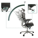 Verstelmechanismen en kantelfunctie van de luxe directiestoel ERGOHUMAN GEN2 met een kanteling tot 90° van hjh OFFICE