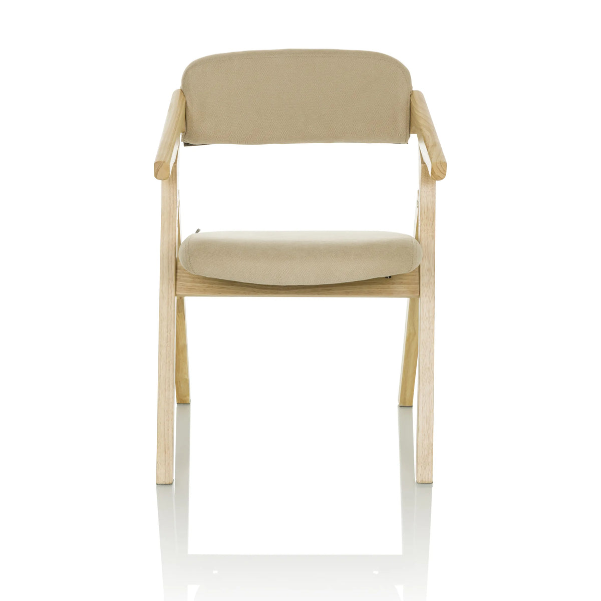 Beige klapstoel SCANDIO met armleuningen en houten frame van hjh OFFICE – 360-gradenweergave (vooraanzicht 0°)