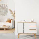 Wit Dressoir TAROLO I met drie laden en twee deuren op houten poten van hjh LIVING