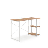 Bureau Easy Up2 in wit en eiken met geïntegreerd rek en X-steun van hjh LIVING – 360-gradenweergave (schuin vooraanzicht 45°)