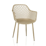 Beige Outdoor stoel BEGIO L met netvormige rugleuning en vier poten van hjh LIVING – 360-gradenweergave (vooraanzicht 15°)