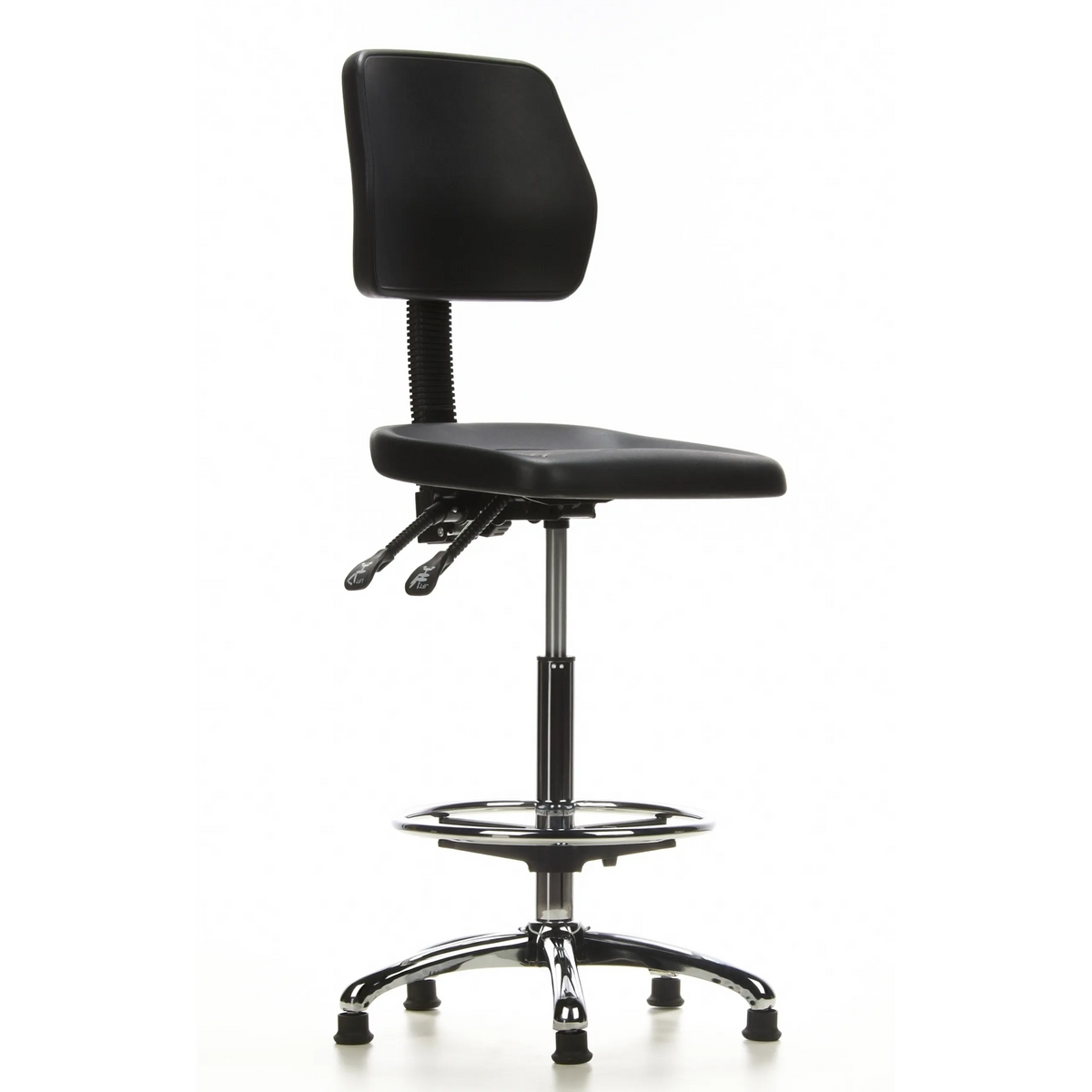 Zwarte Baliestoel TOP WORK 11 met voetring en vijfsterrenvoet van hjh OFFICE – 360-gradenweergave (schuin vooraanzicht 40°)