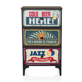 Commode AMERIKO S met drie gedessineerde laden in vintage look en zwart frame van hjh LIVING – 360-gradenweergave (vooraanzicht 0°)