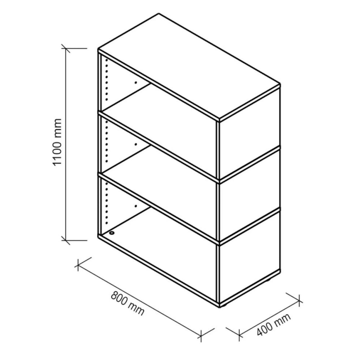 Technische tekening van het rek FlexWall met 1100 x 800 mm van hjh OFFICE PRO