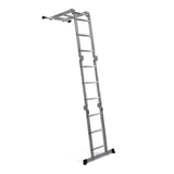 Zilverkleurige aluminium Klaptrap SOLID W3 met twaalf treden van hjh OFFICE – 360-gradenweergave (schuin achteraanzicht 144°)