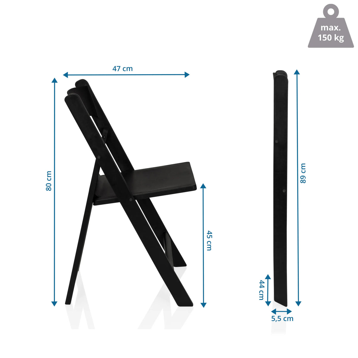 Maattekening van de Outdoor stoel TRAVANO 1 met een hoogte van 89 cm en een breedte van 47 cm van hjh LIVING