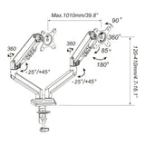 Technische tekening van de Monitorsteun Ergomount GF2 met een maximale breedte van 1010 mm van hjh OFFICE