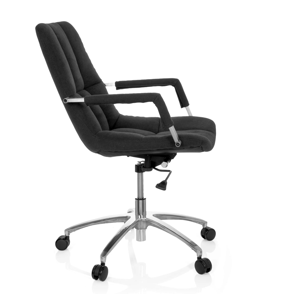 Zwarte Thuisgebruik bureaustoel SARANTO met stoffen bekleding en vijfpoot met zwenkwielen van hjh OFFICE – 360-gradenweergave (zijaanzicht 80°)