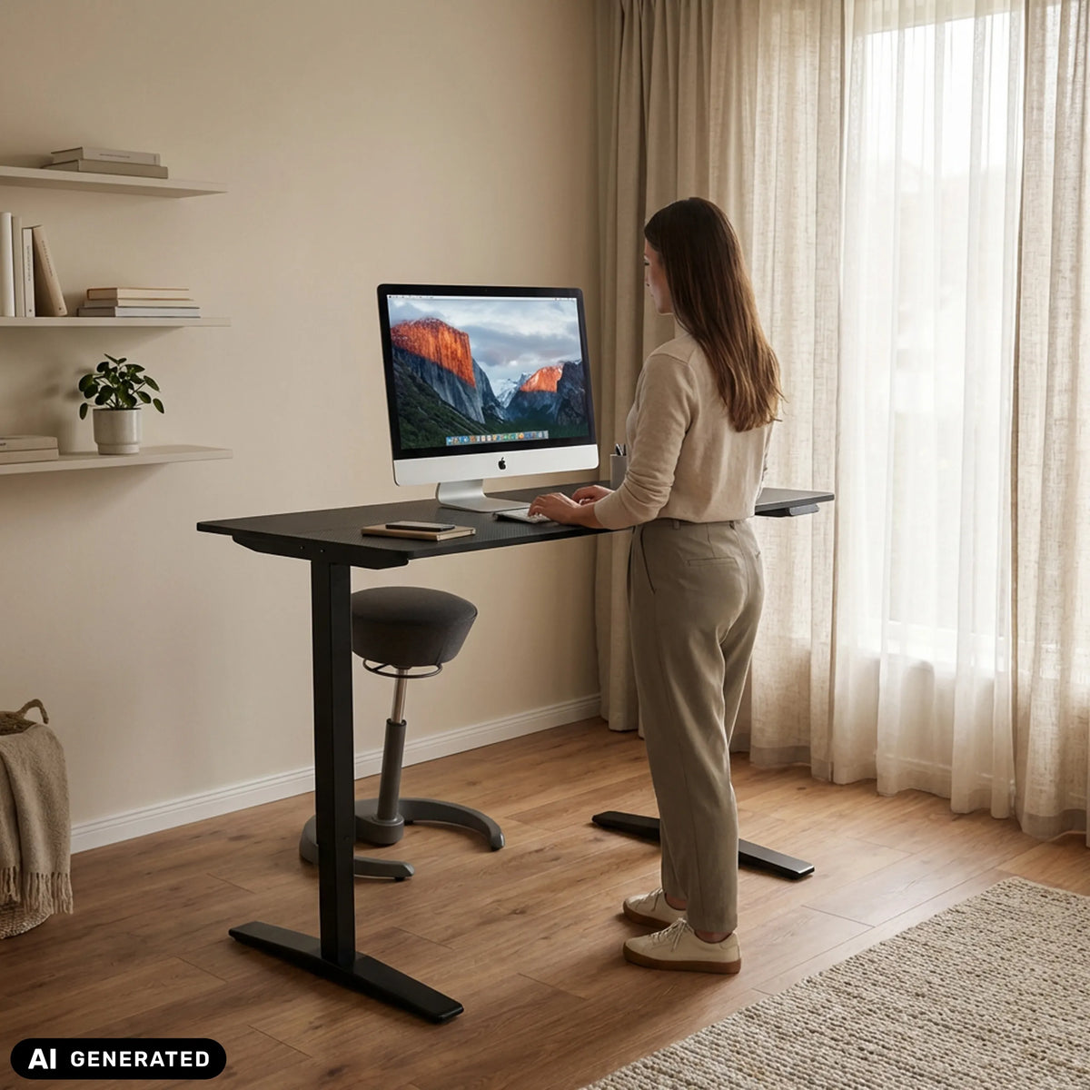Elektrisch in hoogte verstelbaar bureau STAND CARBON in het zwart van hjh OFFICE (AI-gegenereerde afbeelding)