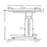 Maßzeichnung des höhenverstellbaren Schreibtischs UNDA 8 S mit einer Breite von 80 cm und Höhe 68-86 cm von hjh OFFICE PRO