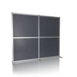 Grijze Scheidingswand FLEXMIUT MODUL met aluminium frame en standvoeten van hjh OFFICE – 360-gradenweergave (vooraanzicht 15°)