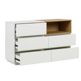Wit dressoir MELMO S met eikenhouten accent en drie gedeeltelijk geopende lades van hjh LIVING