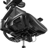 Onderzijde van de zitting en het mechanisme van de professionele bureaustoel Ergo U2 Pro3 met zwart nylon net van hjh OFFICE