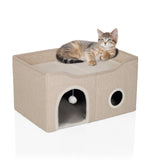Beige Kattengrot PAWY EB met speelballen en ligvlak voor één kat van hjh LIVING