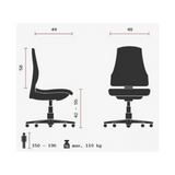 Technische Zeichnung des Profi-Bürostuhls BALANCE 400 mit einer maximalen Belastung von 110 kg von Topstar