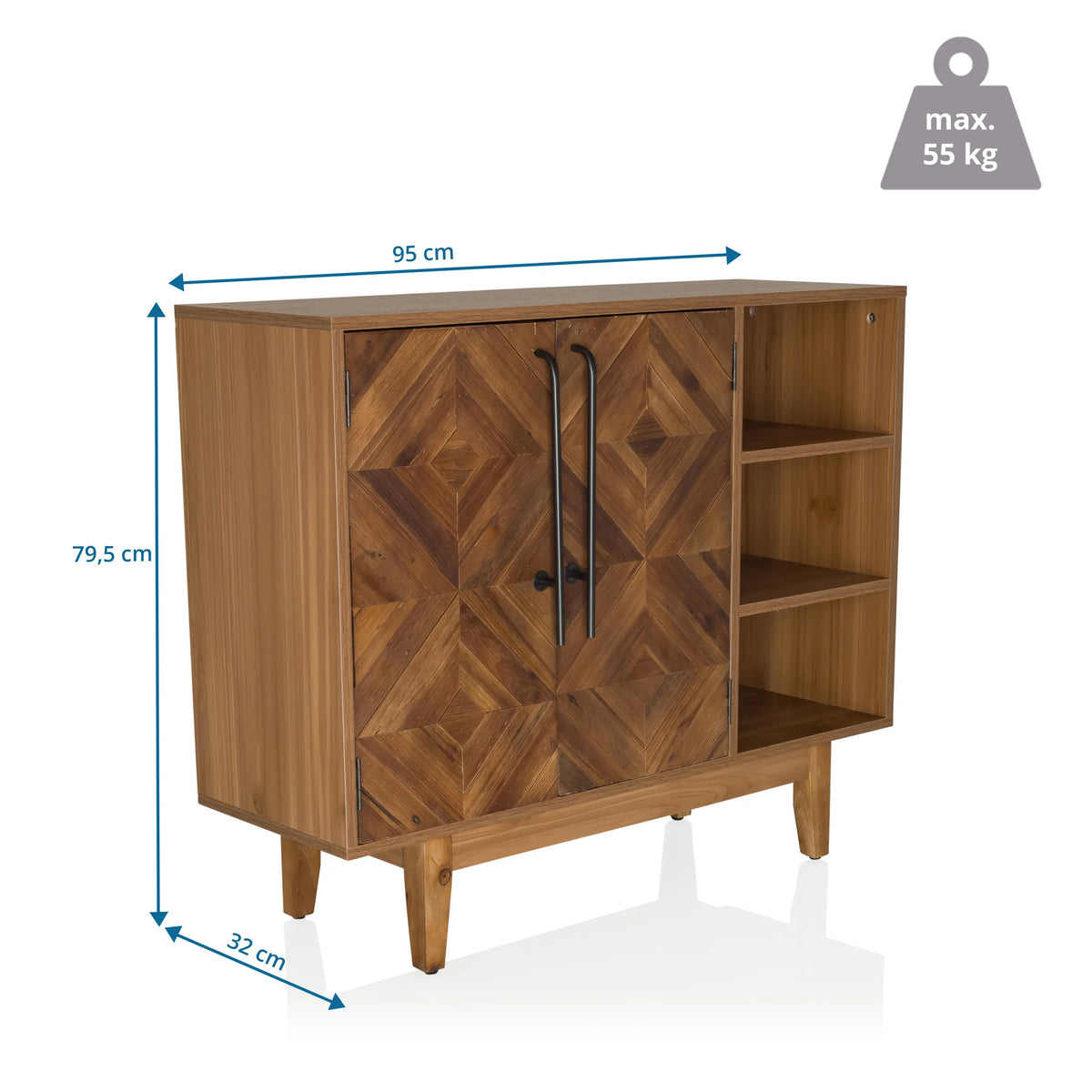 Maattekening van de Commode SANTJAGO WOOD L met 95 × 79,5 cm en een draagvermogen van 55 kg van hjh LIVING