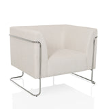 Witte lounge stoel Curacao Cord met geribbelde bekleding en verchroomd frame van hjh LIVING – 360-gradenweergave (schuin vooraanzicht 30°)