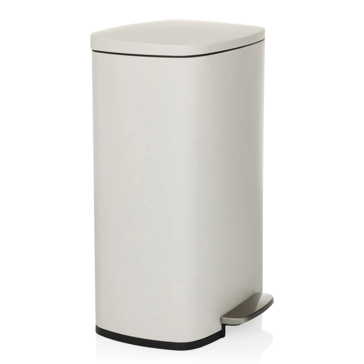 Beige prullenbak CLEAN XV met deksel en voetpedaal van hjh OFFICE – 360-gradenweergave (schuin vooraanzicht 60°)