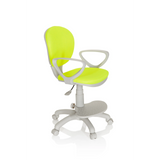 Groene Kinder bureaustoel KID COLOUR G1 met grijze armleuningen en vijfpoot-onderstel met wieltjes van hjh OFFICE – 360-gradenweergave (schuin vooraanzicht 60°)