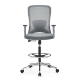 Grijze Baliestoel Top Work 44 W met netrug, voetring en vijfsterrenvoet met wielen van hjh OFFICE – 360-gradenweergave (vooraanzicht 0°)
