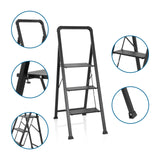 Zwarte Klaptrap SOLID W6 met drie treden, handleuning en antislipvoeten van hjh OFFICE