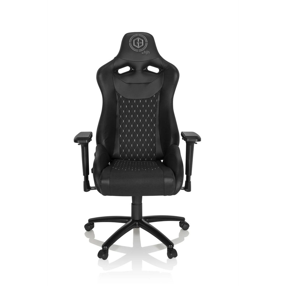 Zwarte Gamestoel GAMEBREAKER SX 04 met gewatteerde rugleuning en vijfpoot met zwenkwielen van hjh OFFICE – 360-gradenweergave (vooraanzicht 0°)
