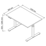 Technische tekening van het bureau XDSM 12 G met 1200 x 800 mm van hjh OFFICE PRO