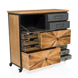 Dressoir CONTINENTO XL met open vakken, laden van hout en metaal en zwenkwielen van hjh LIVING