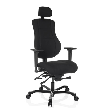 Zwarte XXL bureaustoel 24 HOURS BASIC met stoffen bekleding, hoofdsteun en armleuningen van hjh OFFICE