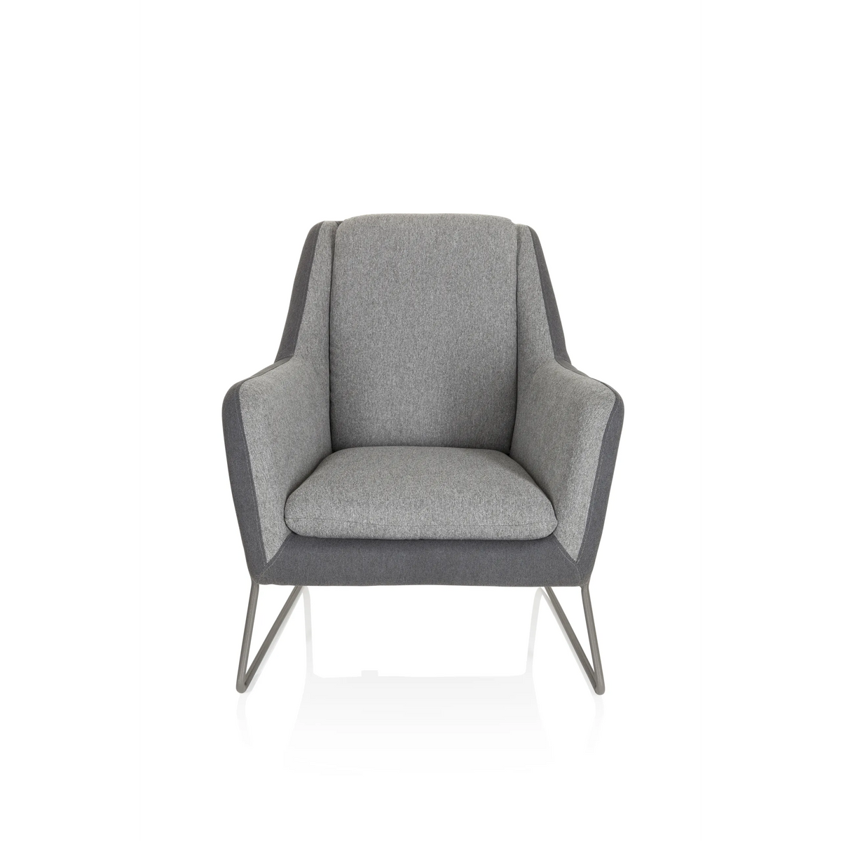 Lichtgrijze Gestoffeerde fauteuil LAGUN met donkergrijze accenten en metalen poten van hjh OFFICE – 360-gradenweergave (vooraanzicht 0°)