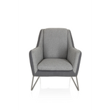 Lichtgrijze Gestoffeerde fauteuil LAGUN met donkergrijze accenten en metalen poten van hjh OFFICE – 360-gradenweergave (vooraanzicht 0°)