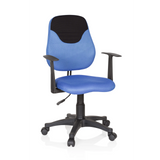 Blauwe Kinder bureaustoel KIDDY STYLE met netrugleuning, armleuningen en vijfpoot met wieltjes van hjh OFFICE – 360-gradenweergave (vooraanzicht 20°)