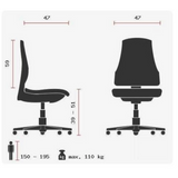 Technische Zeichnung des Profi-Bürostuhls HJH SOLUTION BASIC mit einer Sitzhöhe von 39 bis 51 cm von Topstar