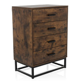 Bruine Commode VINSTRA met vier laden en zwart metalen frame van hjh LIVING – 360-gradenweergave (schuin vooraanzicht 30°)