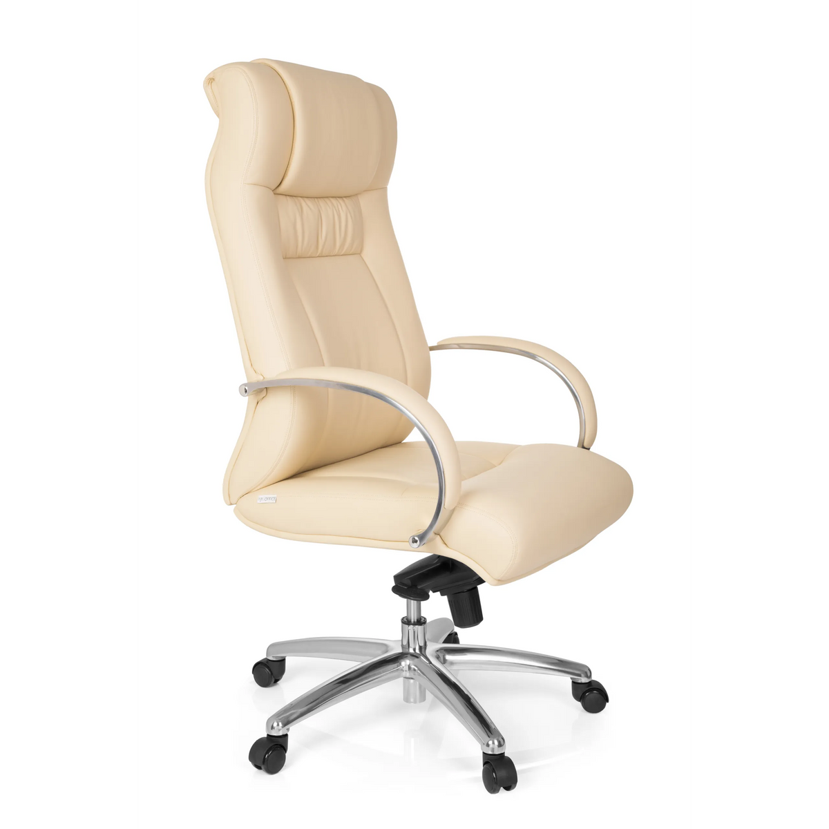 Beige bureaustoel XXL G 600 met armleuningen en vijfpoot met zwenkwielen van hjh OFFICE – 360-gradenweergave (schuin vooraanzicht 60°)