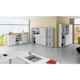 Kast BETA 4500 in grijs met een combinatie van open vakken en gesloten kasten van hjh OFFICE PRO