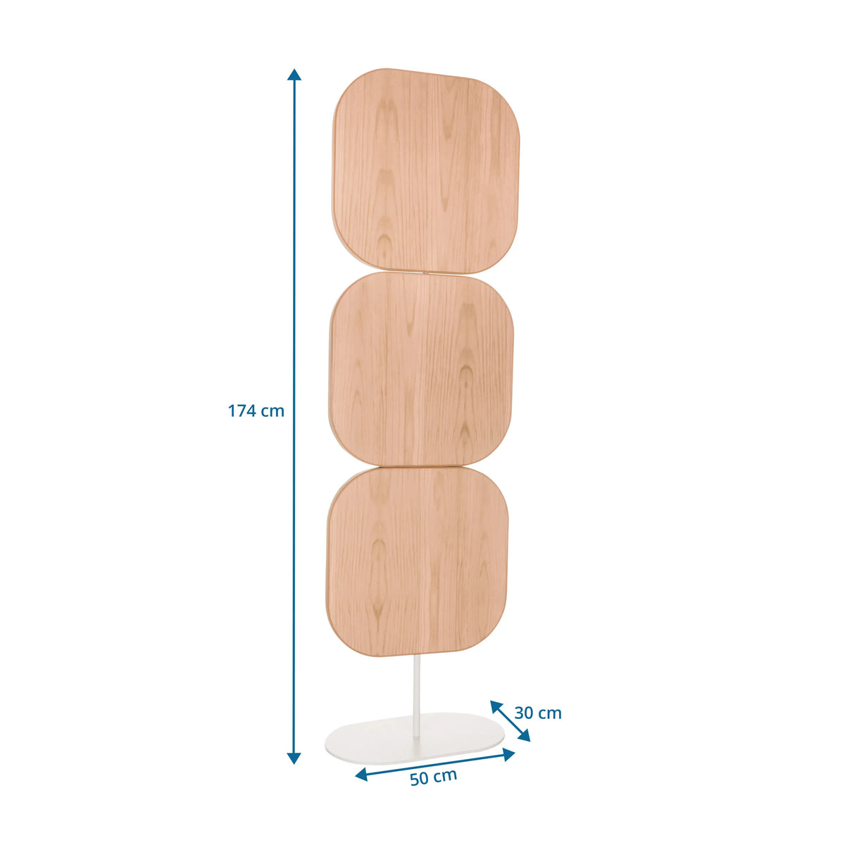 Maattekening van de Scheidingswand FLEXMIUT W met een hoogte van 174 cm en een voet van 50 x 30 cm van hjh OFFICE