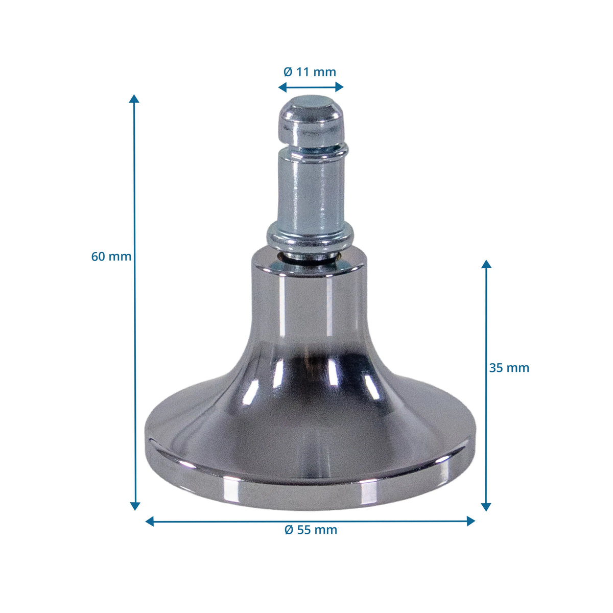 Maataanzicht van de Vloerdoppen STAND C met een hoogte van 60 mm en een diameter van 55 mm van hjh OFFICE