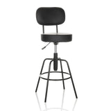 Zwarte Barkruk DISC HIGH met rugleuning en ronde voetring van hjh OFFICE – 360-gradenweergave (vooraanzicht 15°)